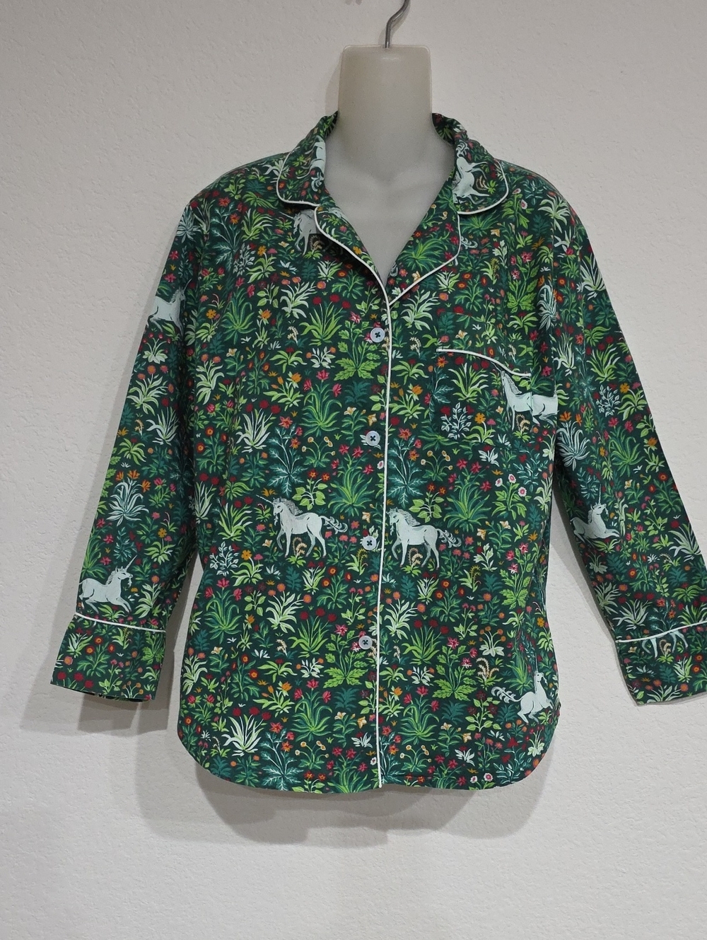 Printfresh Anthropologie | Women's Unicorn Garden Floral Button-Up Pajama Shirt